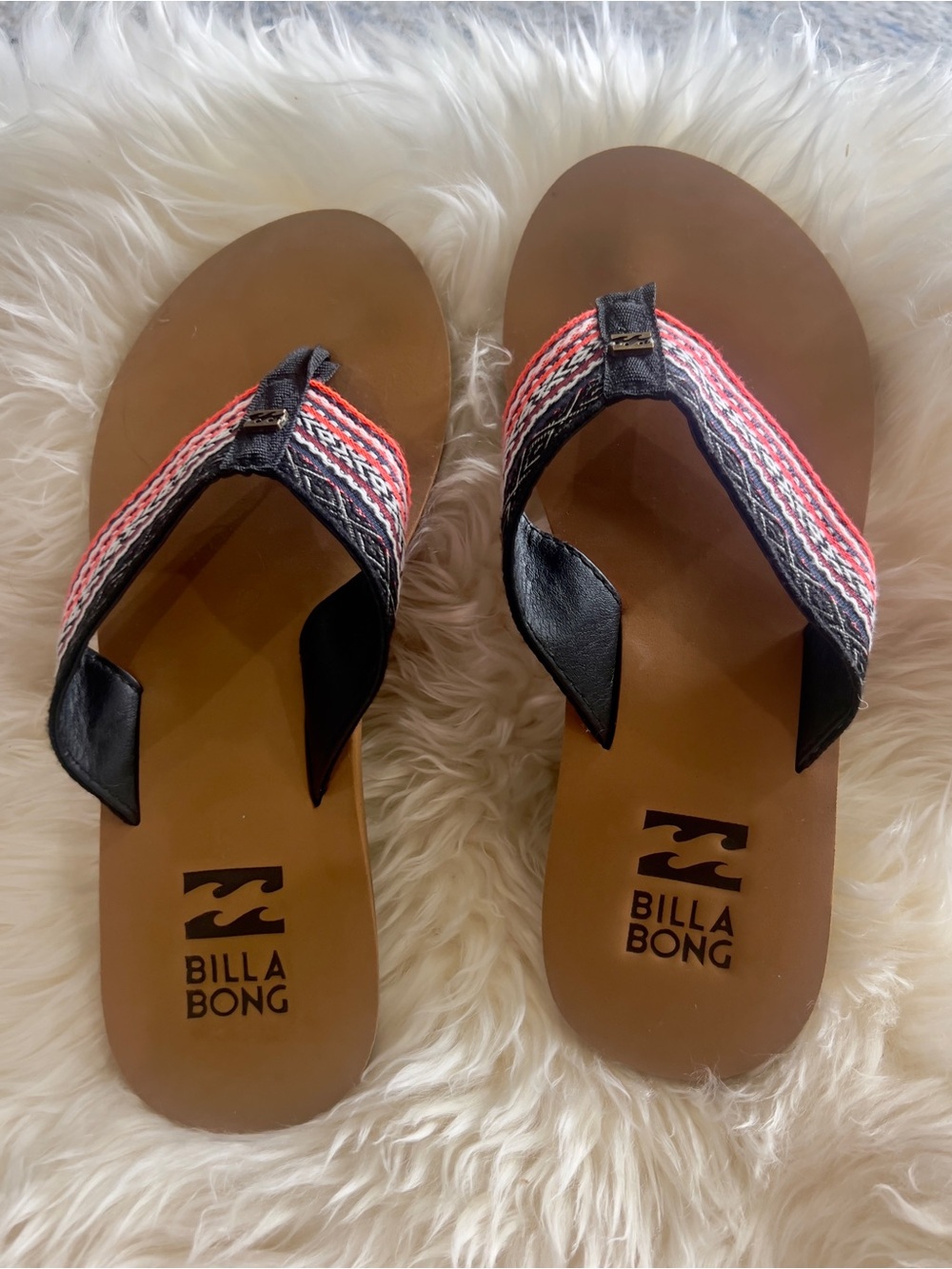 Billabong Women's Coral, Black & White Patterned Strap Sandals